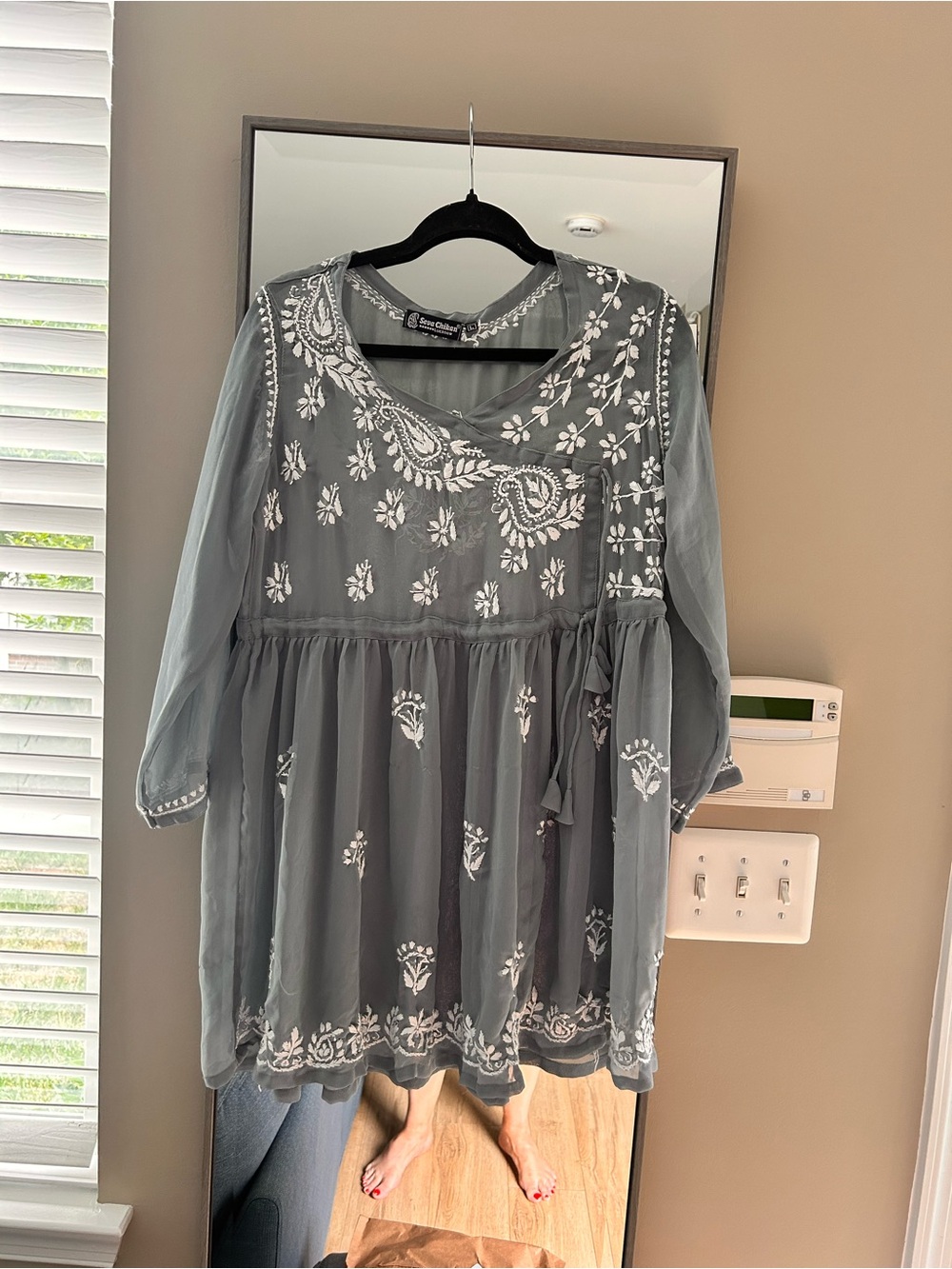 Seva Chikan Tunic Top: Hand Embroidered Indian Kurti Size L